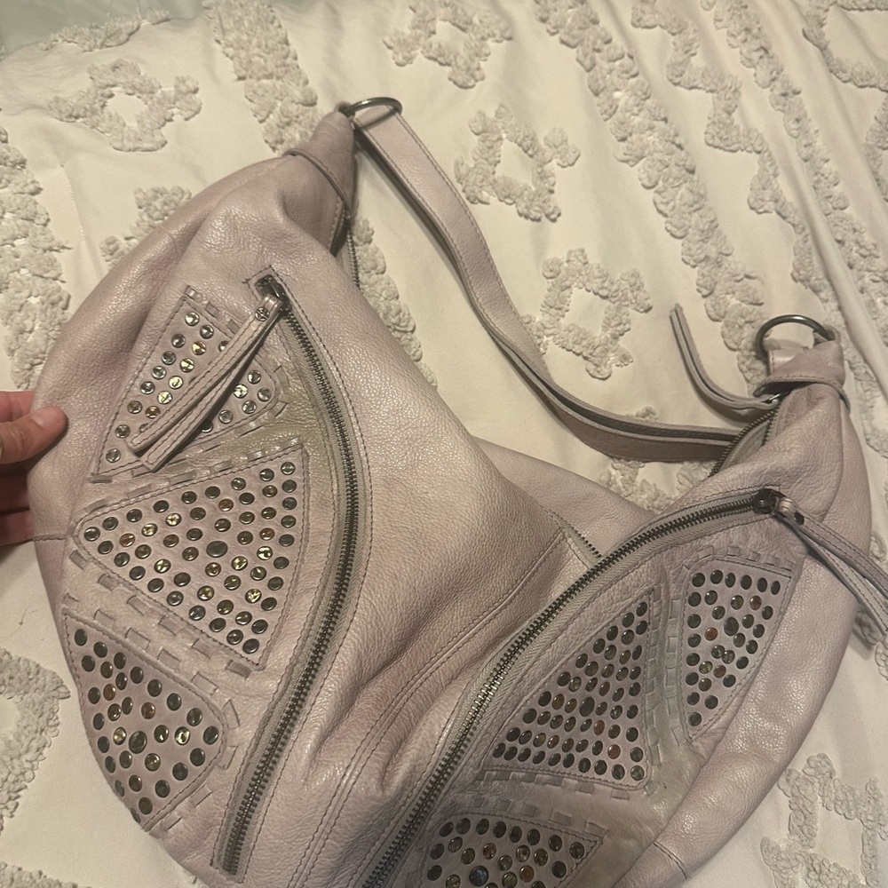 Free People Studded Leather Hobo Bag - Light Gray